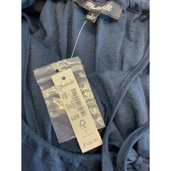 NEW Madewell Sophia Open Back Mini Dress Pockets Blue Balloon Sleeve Boho size L - Picture 10 of 15